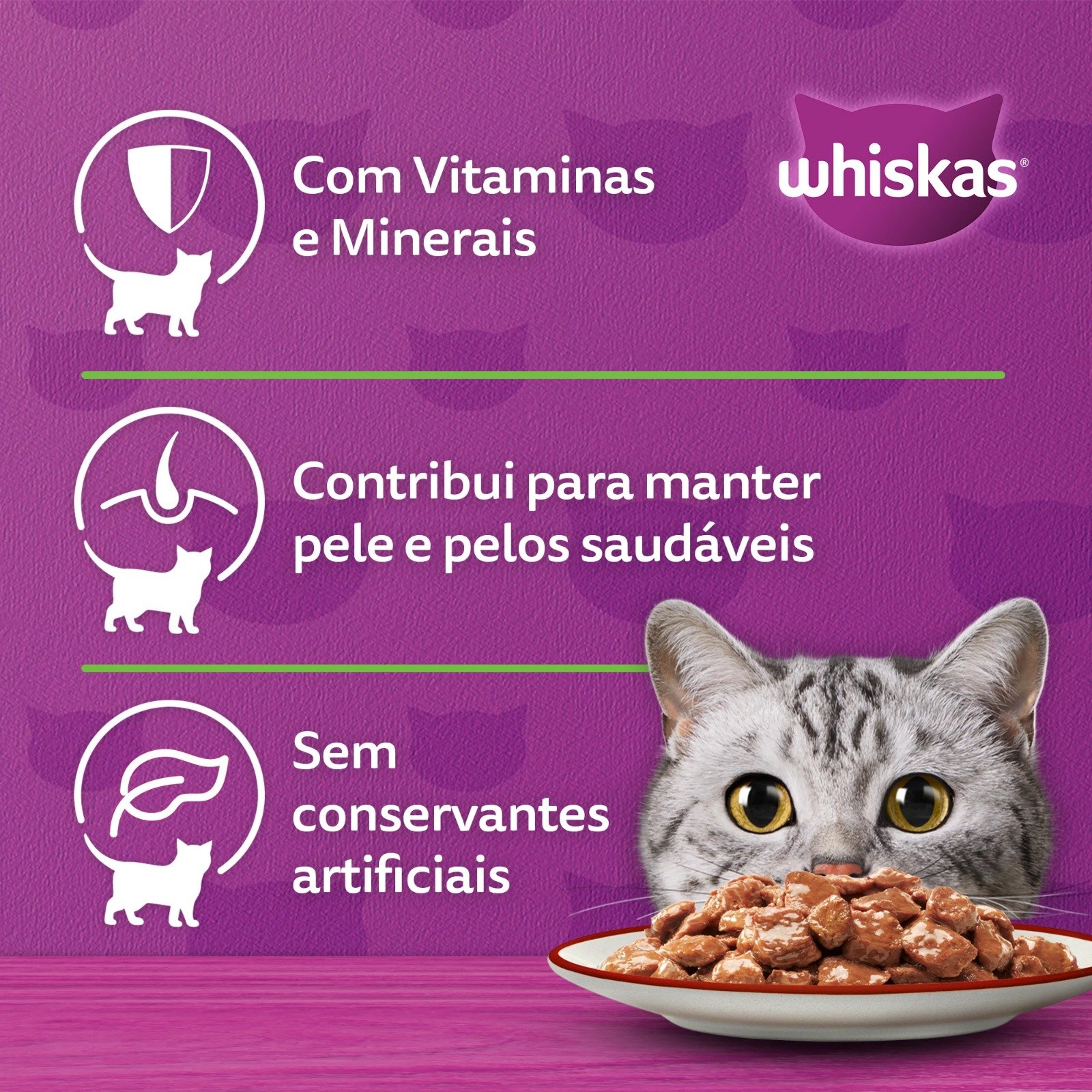 Ração Úmida para Gatos Adultos WHISKAS Sachê Carne ao Molho - Imagem 3